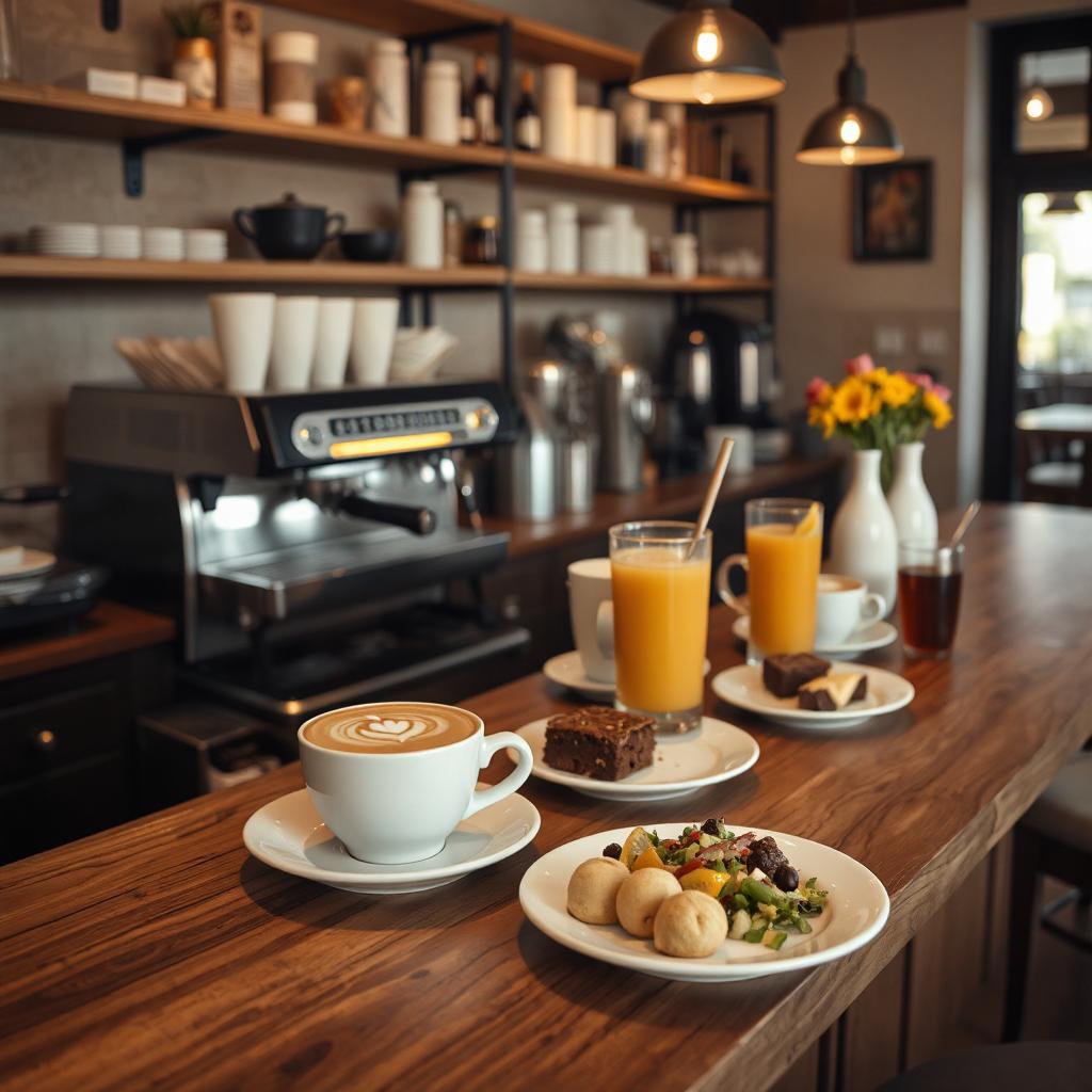 Barra con jugos, cafe y brownies 